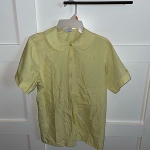 Girl's Short Sleeve Peter Pan Collar Blouse School Uniform in Yellow Size Small